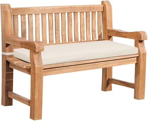 CLP Gartenbank wetterfest Jackson mit Sitzkissen Teakholz Bank mit Rückenlehne 2 bis 3 Sitzer robust und pflegeleicht Holzbank für Terrasse, Farbe:Creme, Größe:106x48x8 cm