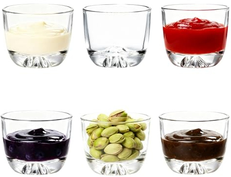 TOLASTO 6er-Pack kleine Glasschalen, 105 ml Dip-Schalen, Ø 7 cm, Zutaten-Vorbereitungsschale zum Kochen, kleine Gläser, Saucenschale klein für Gewürze, Vorspeisen, spülmaschinenfest