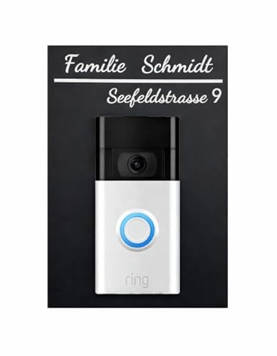 Personalisierbares Türschild/Namensschild/Klingelschild – Kompatibel mit Funkklingel Ring Video Doorbell Batterie,personalisiertes Türschild aus ABS (Kunststoff) Schwarz-Weiß mit Wunschgravur,3DMB