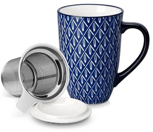 vancasso Teetasse mit Deckel und Sieb, SELENE Teetassen groß porzellan, 540ml Becher Set aus Keramik, Tasse mit Edelstahl Sieb, modernes Teebecher Geschenke Für Teeliebhaber
