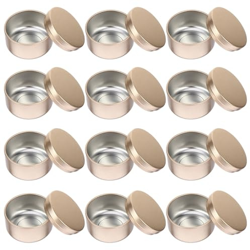 Healeved Barattoli per Candele Rotondi in Latta da 50 Ml Set da 12 Pezzi Contenitori da Viaggio per Conservare Candele Fai da Te Piccoli Oggetti e Gioielli Design Compatto e