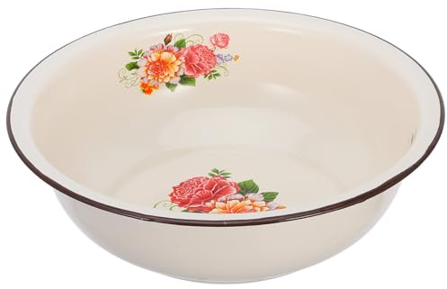 KOCKSHION Bassine Inox en Émail Rétro, Bol en Émail Extra Large, Grosse Capacité, Facile à Nettoyer, pour Mélanger et Rincer Fruits et Légumes Cuisine