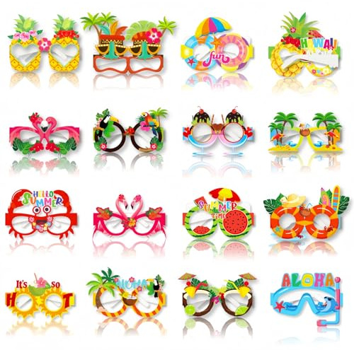 Lekabee 16 Gafas Hawaianas | Accesorios tropicales para piscina, fotomatón para carnaval, fiesta en la playa, cumpleaños