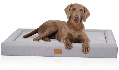 Knuffelord ortopedisk hundbädd TIVA XL 100 x 70 cm ljusgrå | Easy Clean-tyg vattenavvisande | memory foam-madrass | tvättbar 30 °C | platt design skonsam mot leden | små till stora hundar