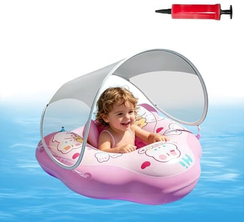KQWVZ Salvagente Neonato con Parasole, Ciambella Neonato Mare 6-36 Mesi, GonfiabileNeonato Mare, Baby Float Neonatos UPF50+ Protezione, Salvagenti Per Neonati in PVC Sicuro per Bagno, Piscina, Mare