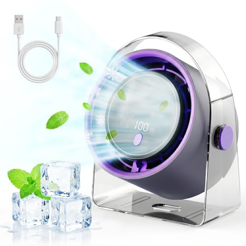 Bwaliffury Ventilador de Mesa USB, Potente Ventilador Silencioso Portátil, con Batería de 3000 mAh y pantalla LED, 5 ajustes de velocidad, 90°, para Escritorio, Camping, Carro de Bebé y Camper