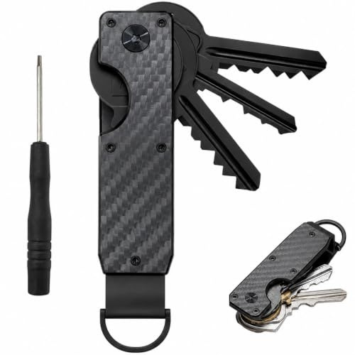 Organisateur de clés compact en aluminium,Étui porte-clés silencieux anti-rayures pour jusqu’à 6 clés,Organisateur de Clés en Métal Compact avec anneau en D pour clé de voiture,tournevis personnal etc
