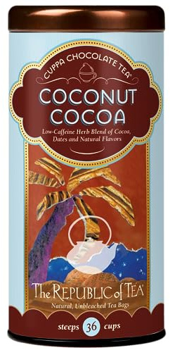 The Republic of Tea Coconut Cocoa Herbal Tea, 36 tea bags in a pretty metal tin - Caffeine-free herbal tea with coconut and chocolate flavour