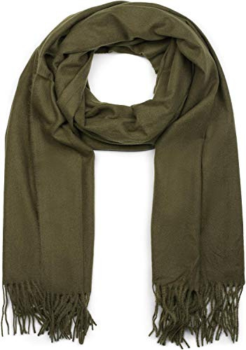 styleBREAKER Unisex Schal mit Fransen | weiches Viskose Tuch in Uni Farbe | langer Winterschal für Damen und Herren | Große Farbvielfalt, Farbe:Oliv