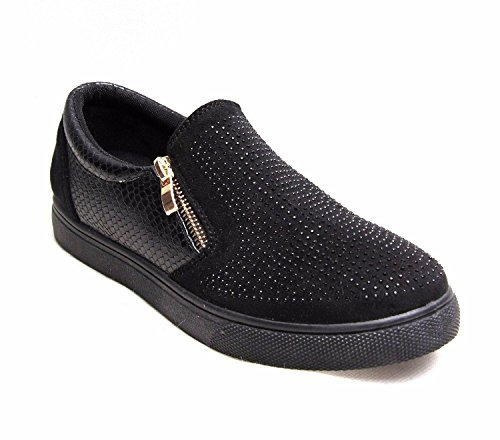shelikes Womens Diamante Slip On Trainers UK 3-8 (UK 4, Black)