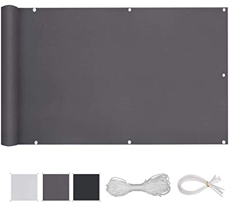 Muchas Balkon Sichtschutz Windschutz, Windschutz Sonnenschutz, Mit Ösen, Nylon Kabelbinder und Kordel, für den Gartenzaun oder Balkon - Grau 70x800cm