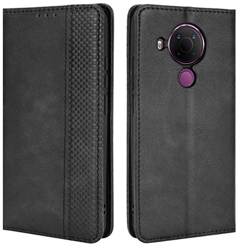 HualuBro Handyhülle für Nokia 5.4 Hülle, Retro Leder Stoßfest Klapphülle Schutzhülle Handytasche LederHülle Flip Case Cover für Nokia 5.4 Tasche, Schwarz
