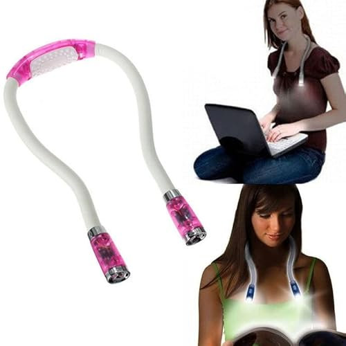 Hands-Free LED Flexible Light Over Neck Book Reading Lamp Portable Huglight 4 Modes Night Lamp Knitting Sewing Reading Kids Torch 4 Colours (Pink)