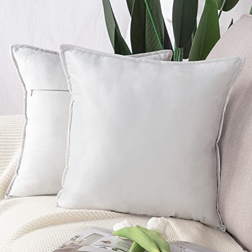 MADIZZ Set med 2 Supermjuka Sammets dekorativa kuddfodral med fransar i lyxstil Kuddfodral Kuddskal för soffa sovrum 65 x 65 cm Gråvitt