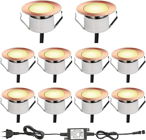 10er Set Warmweiß LED Einbaustrahler Led Bodeneinbaustrahle Aussen 1W Ø45mm IP67 Wasserdicht Terrasse Garten Led Lampe Full Kit Bronze