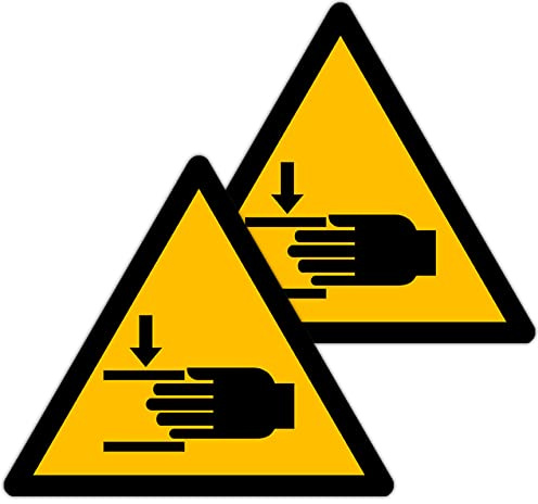 Becral - Adesivo Schiacciamento delle mani/Segnale Triangolo W024 omologato, ASR A1.3, DIN EN ISO 7010 poliestere Giallo nero (90 mm - 2 pezzi)