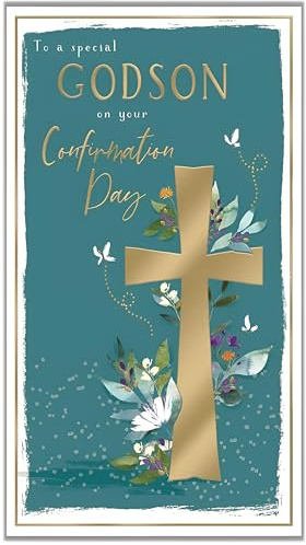 ICG Special Godson Confirmation Day Congratulations Card for Boys - Confirmation Congratulations Card with Floral Cross Design and Embossed Foil Details