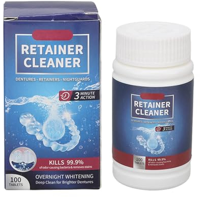 100 Pieces Retainer Cleanser Tablets, Denture Cleaning Tablets, Oral Cleaning Retainer Cleaner with Eliminating Dirt Washing Away Lingering Food for Clean Dentures