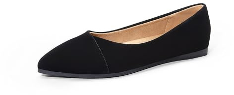 DREAM PAIRS Dam spetsig tå balettskor klänning platta bekväma uppklädda skor skor, Svart-nubuck, 36 EU