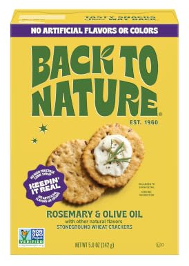 Back to Nature Stoneground Wheat Cracker, Rosemary and Olive Oil - Dairy Free, GMO Free, Made from Whole Grain and Flaxseed, Delicious and High Quality Snacks, 150ml