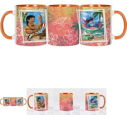 Taza de cerámica estampada con diseños Películas, literatura y películas -325 ml- Interior a color. Ideal como regalo microondas lavavajillas (LILO Y STITCH SUMMER)