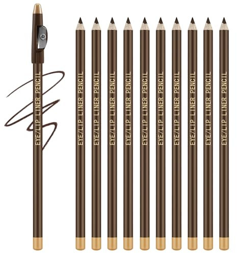 Apooliy Set de 10 crayons à sourcils，Crayon à sourcils longue tenue avec taille-crayon,Stylo à sourcils waterproof,Application facile pour les sourcils et les yeux