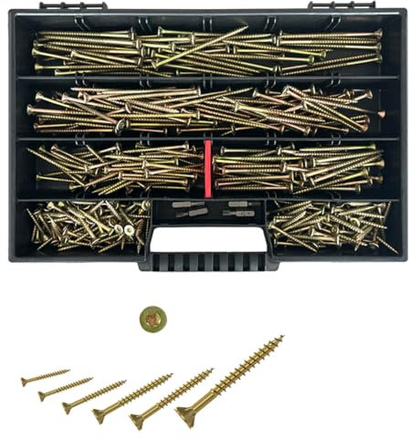 FRACKMANN Schraubenset 320 Teile – Torx Holzschrauben & Spanplattenschrauben – 4x30 bis 4,5x80 mm – inkl. 4 Bits & Sortimentskoffer – Made in Germany