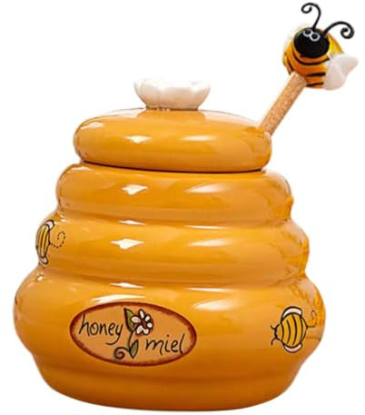 Ciieeo Ceramic Honey Storage Jar Dipper Lidded Honey Container for Desktop for Pot and Jam Container Use