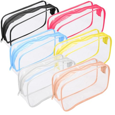6 Stück kulturtasche transparent,PVC wasserdichte Kosmetiktasche durchsichtig,kulturbeutel Flugzeug auslaufsicher,Flugzeug Beutel Flüssigkeiten,Make-up Tasche mit Zip,für Reisen, Urlaub, Familie