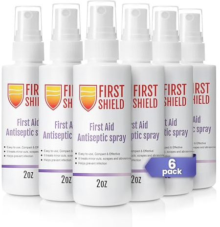 First Aid Antiseptic Spray – Wound Care Cleanser with Benzalkonium Chloride for Minor Cuts, Scrapes and Burns – Gentle Skin Cleanser – 2 oz Bottles, 6-Pack