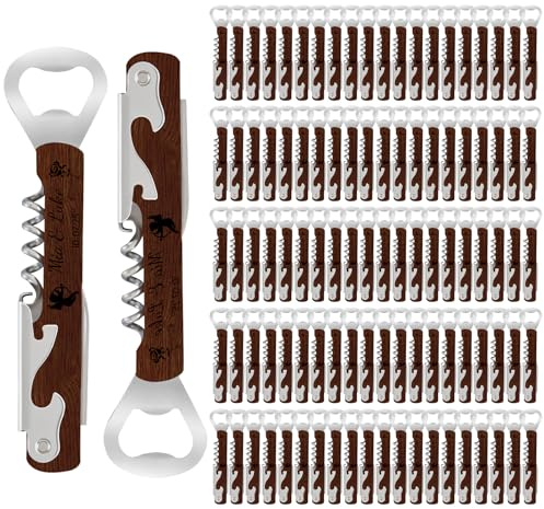 100 Pezzi Apribottiglie in Legno con Cavatappi - Bomboniere Matrimonio Originali per Ospiti in Borgogna | Regali Personalizzati con Nome & Multifunzione