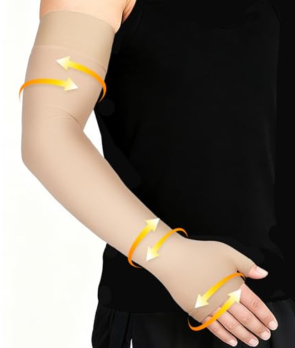 Flintronic Medicinsk kompression arm för kvinnor och män, handflata/handled/arm, kompressionsarmband för åderbråck, lymfödem, L, hudfärg