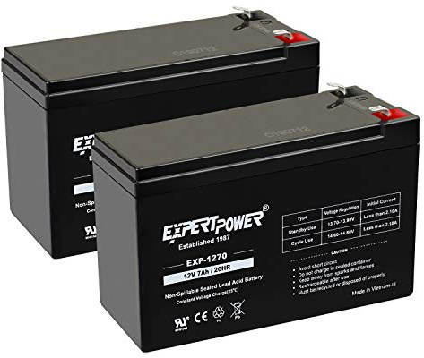 ExpertPower 12V 7Ah - SLA Rechargeable 12V Battery (Pack of 2) for Ride-On Toys, UPS, Feeder, Exit Sign, Small 12 Volt Battery for Alarm System, Sealed Lead Acid Fire Alarm Batteries w/ F1 Terminals