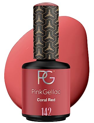 Pink Gellac UV Gel Nagellack - 142 Coral Red 15 ml - Lang Anhaltend UV Nagellack Rot - Gel UV für 14 Tage Nägel in Salonqualität - Made in Holland