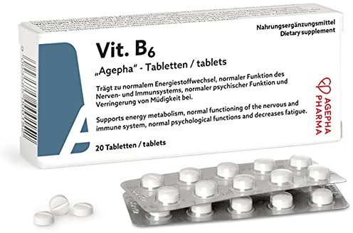 Vitamin B6 by AGEPHA Pharma | 20mg Pyridoxine Tablets | Vitamin B6 Deficiency Tablets for Diabetics and Pregnant | Specially Micronized for Easy Intake | 20 Tablets | Highest Grade EU Quality