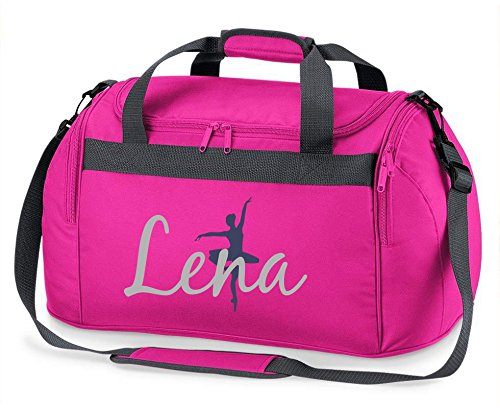 Sporttasche mit Namen | Personalisieren & Bedrucken | Motiv Ballett-Tänzerin | Reisetasche Umhänge-Tasche für Mädchen | inkl. Namensdruck (pink) 26 Liter