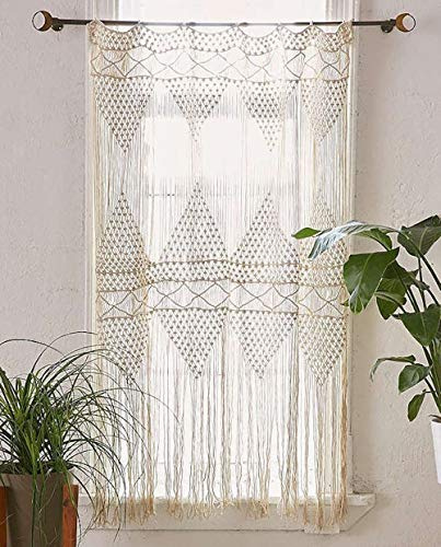 Flber Makramee-Vorhang, Makramee-Wandbehang, handgewebt, Boho-Hochzeits-Hintergrund, Küchenvorhänge, 127 cm B x 185 cm H (Makramee-Vorhang2)