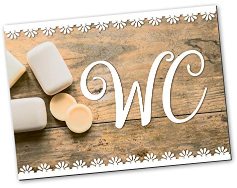 Logbuch-Verlag targhetta da porta WC in metallo effetto legno color marrone beige bianco toilette direzione targa bagno ufficio bar ristorante 14,8 x 10,5 cm