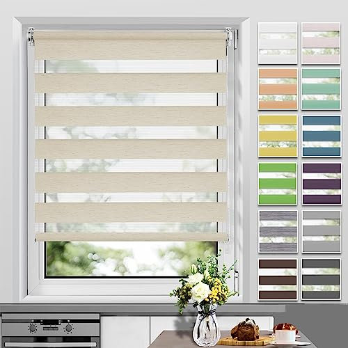 Allesin Doppelrollo Klemmfix ohne Bohren & mit Bohren, Duo Rollos für Fenster und Tür, Klemmrollo Fensterrollo lichtdurchlässig, Sichtschutz und Sonnenschutz, 80x200cm (BxH), Leinen