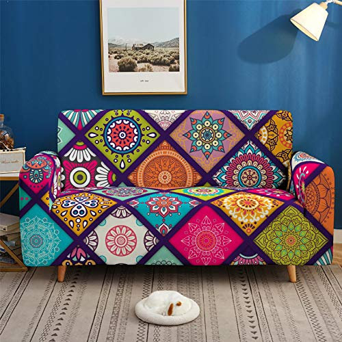 Morbuy Stretch Sofa Covers 2 seater, Non Slip Mandala Printed Couch Covers Sofa Slipcovers, Washable Furniture Protector Sofa Cover with 1 Sticky Roller