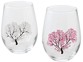 Lot de 2 verres à vin japonais Sakura en fleur de cerisier changeant de couleur