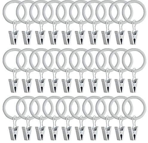 WMYCONGCONG 40 PCS 25mm Metal Curtain Rings with Clips, Drapery Clips Hooks 1 Inch Interior Diameter Eyelets Decorative Vintage Rustproof Window Curtain Hangers for Decor Drapes, Bows, Caps etc, White
