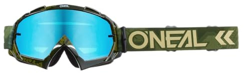 O'NEAL | Fahrrad- & Motocross-Brille | MX MTB DH FR Downhill Freeride | Hochwertige 1,2 mm-3D-Linse für ultimative Klarheit, UV-Schutz | B-10 Goggle Camo V.22 | Army Grün - Blau Verspiegelt | OneSize