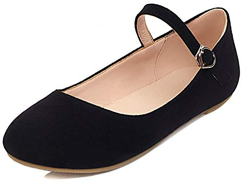 MJIASIAWA Femmes Bride Cheville Mary Jane Flats Ballerinas Dolly Chaussures Boucle Décontractée Walking Comfy Bout Rond Femmes Ballet Plates Noir Taille 44 EU/46 Asiatique