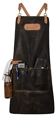 Black Forest Fox BUTCHER Büffel Leder Schürze Grillschürze BBQ Kochschürze Küchenschürze (Vintage Schwarz)