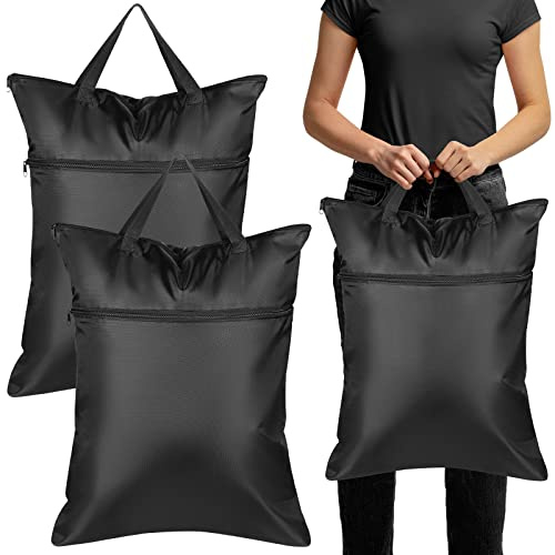 Kingdder 2 Pcs Large Travel Laundry Bag for Dirty Clothes with Handle 18 x 23 Heavy Duty Waterproof Wet Dry Bags for Swimsuit with 2 Zippered Pockets Washable for Sports Gym Dorm(Black)
