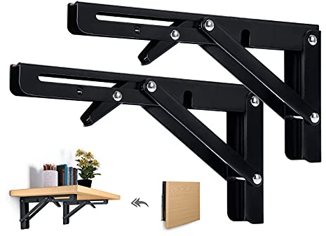 Beinhome 2PCS Support d' Étagères Pliable 500mm Équerre Pliante Étagère Murale Support Pliante Robuste Noir Support Console Pliable pour Table Etagere Murale 90KG Porteur