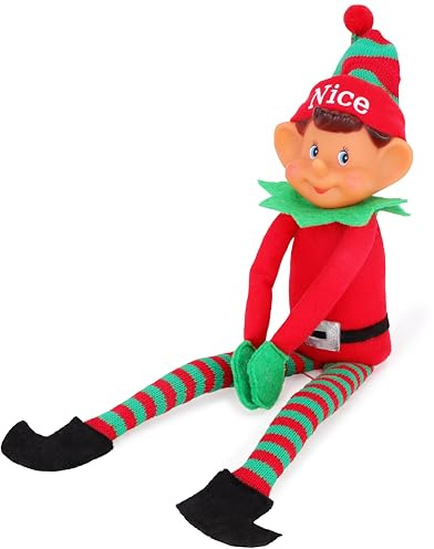 Toyland® Elves with Attitude 35cm (14) Rot-grünes 'Nice' Plüschelfen-Spielzeug - Strickmütze & Beine - Freches Vinylgesicht und Hände verbinden- Festlicher Spaß für alle!