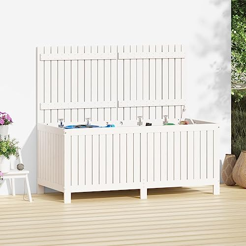 INLIFE Gartentruhe Weiß 147x68x64 cm Massivholz Kiefer,31.45kg,823851