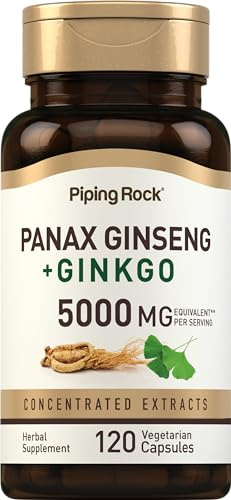Piping Rock Panax Ginseng & Ginkgo Biloba Supplement | 120 Capsules | with Black Pepper Extract | Vegetarian, Non-GMO, and Gluten Free Supplement
